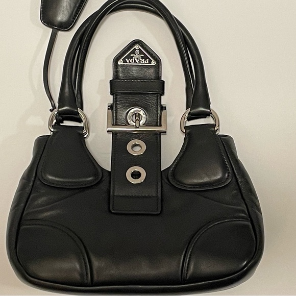 PRADA Italy Moon Padded Bag Nappa Leather Black/Silver w/Crossbody Authentic! - Picture 2 of 16